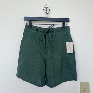 Universal Thread Dark Green High Rise Tie Waist Linen Trouser Shorts